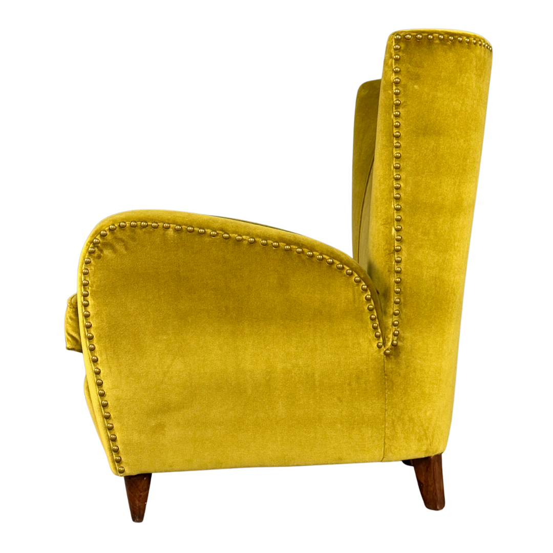 1950s Italian : pair of classic modernist armchairs in gold velvet