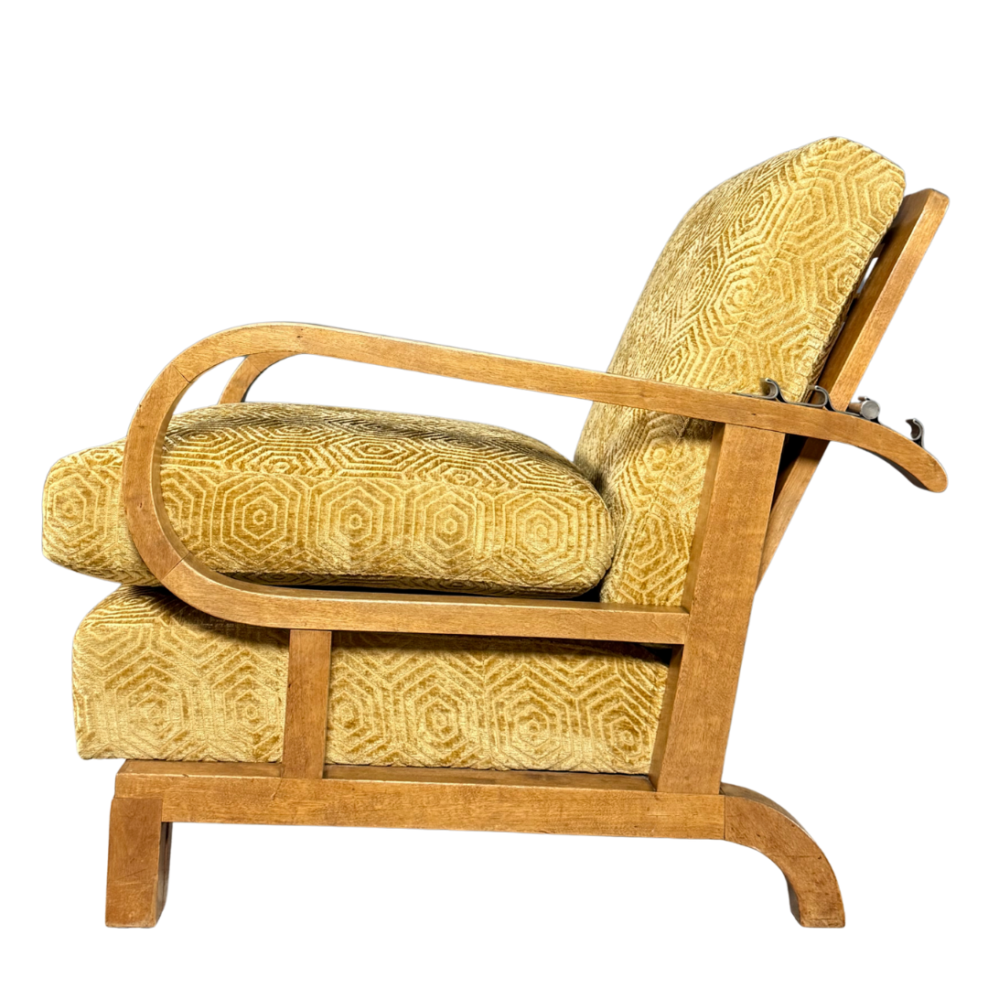 1930s Czech : pair of Art Deco reclining beechwood armchairs