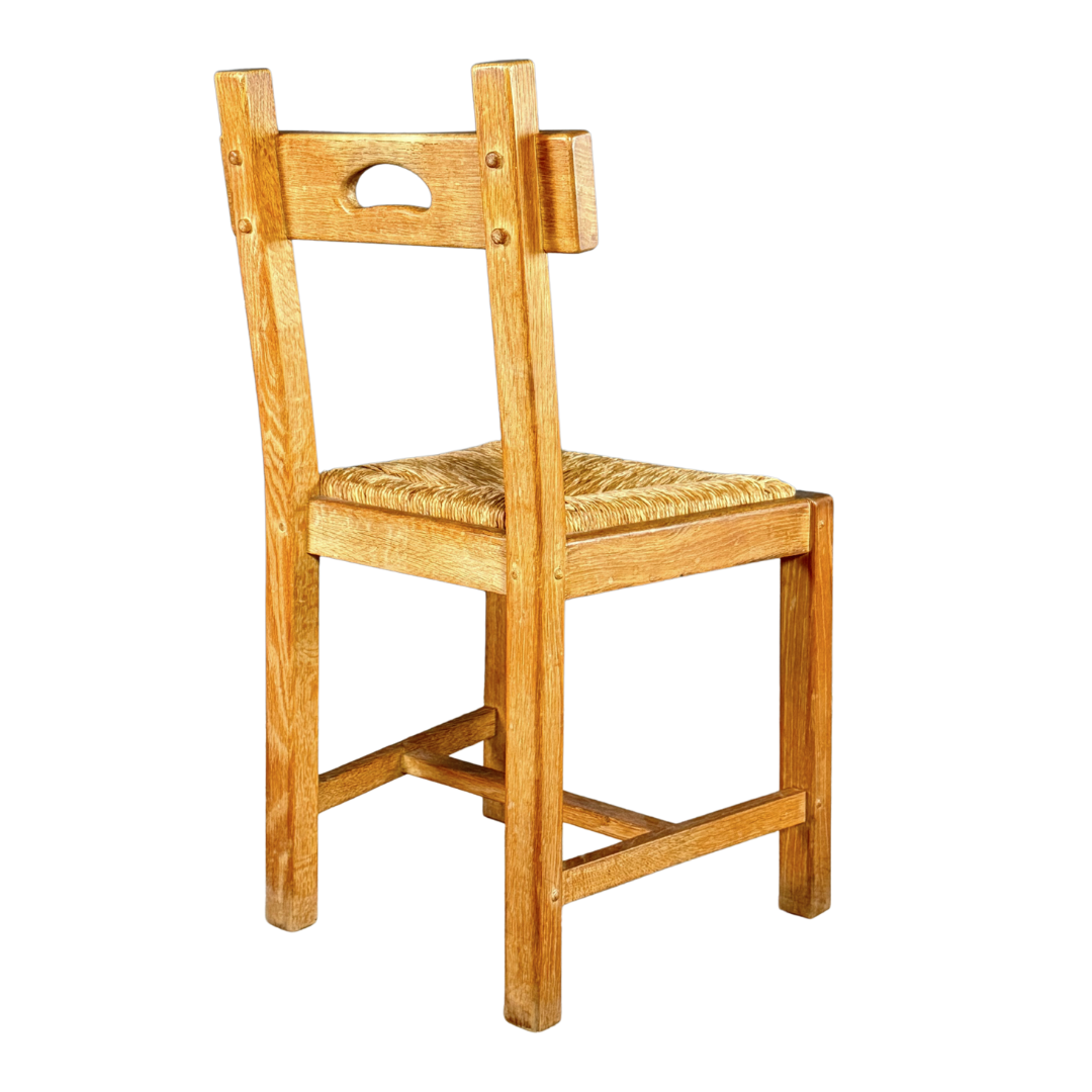 1940s French : set six French provincial oak & natural rush dining chairs