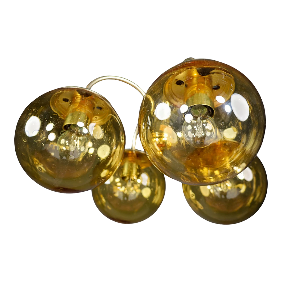 1960s Czech : golden 4-globe chandelier from Prague