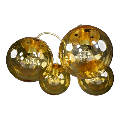 1960s Czech : golden 4-globe chandelier from Prague