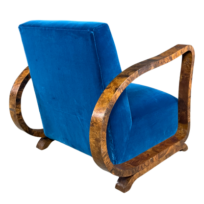1930s European : pair figural burl walnut Art Deco armchairs