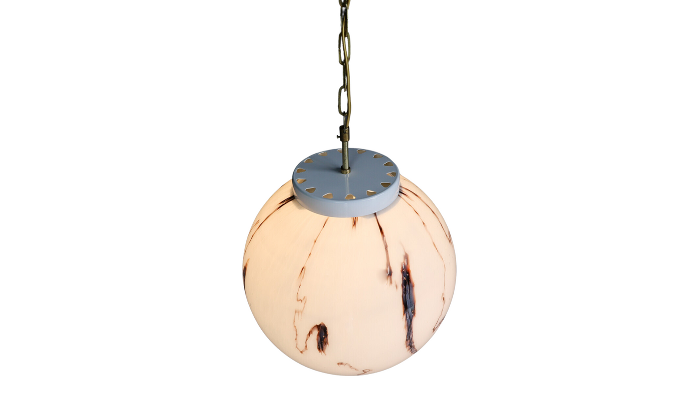 1950s Czech Opaline glass & brass pendant