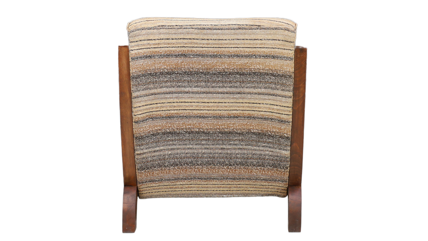 Late 1930s Czech bentwood & striped wool lounge chair