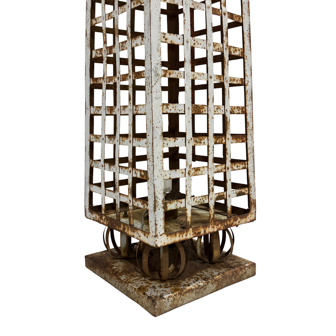 Pair 1980s European : white painted mesh metal 83" obelisk garden ornament
