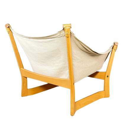 1960s Tormod Alnaes : beechwood "Trega" lounge chair, w/hide cushion