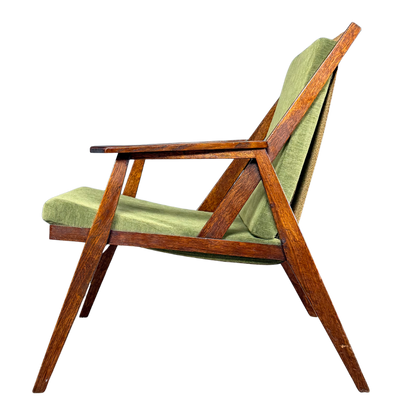 1950s Miroslav Navrátil : dark-stained oakwood armchair, linen straps