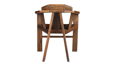 1960s French brutalist oak chair w/faceted back