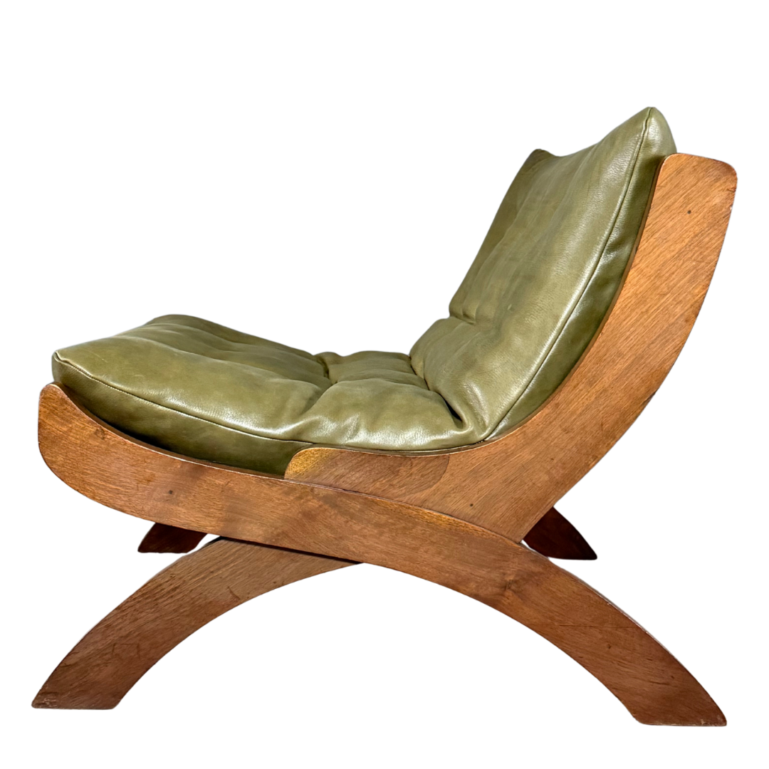 1960s Marco Comolli : pair green leather "CP1" leather lounge chair, Italy