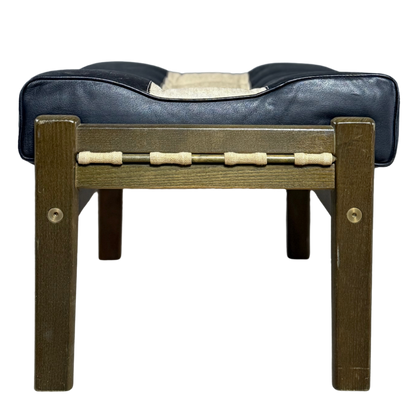 Post Modern : black leather and canvas stool/ottoman, American