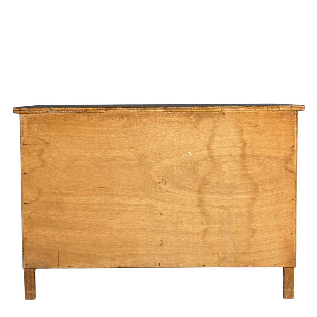 1950s French : quarter sewn oak cabinet with lattice bamboo