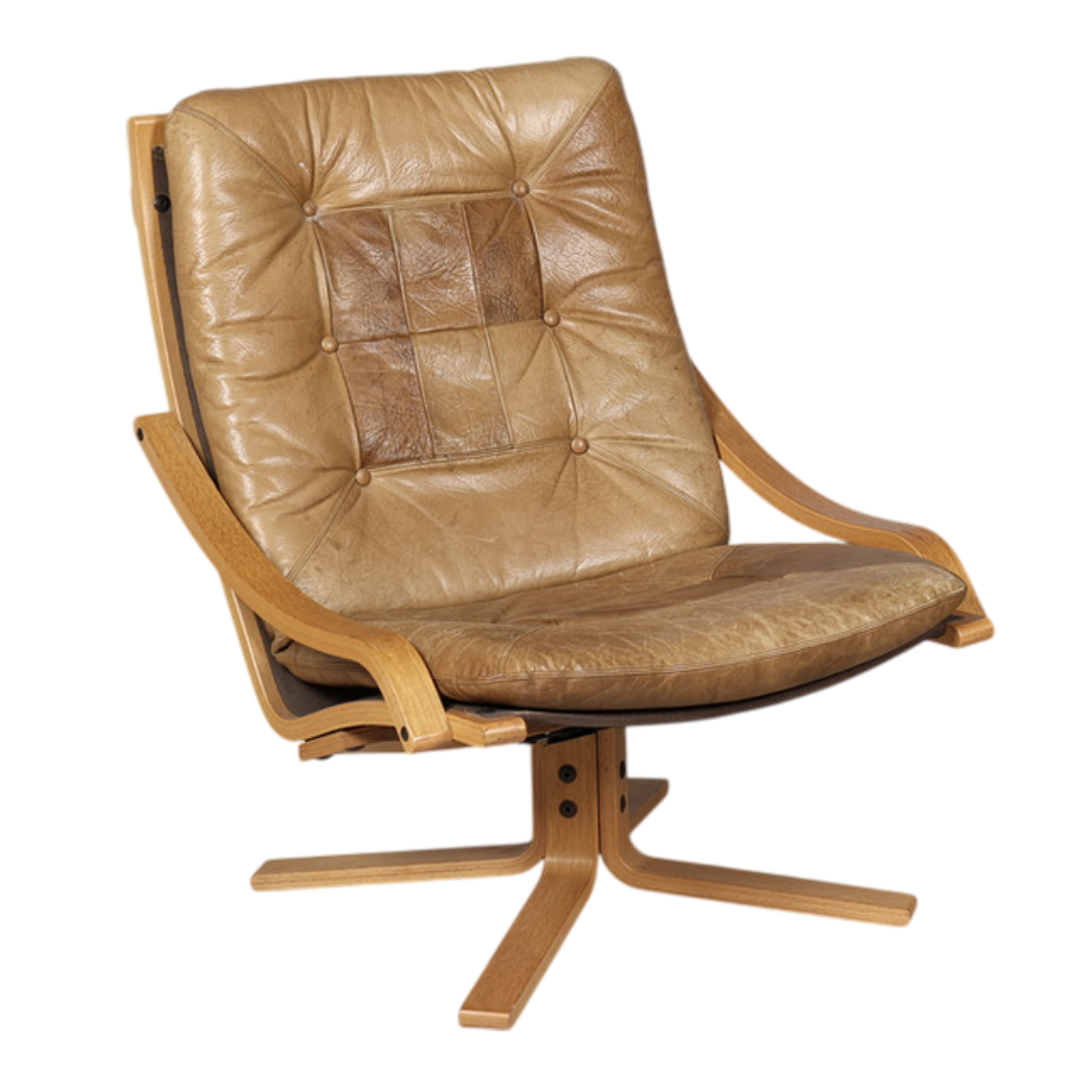 1970s West German : patchwork leather & bentwood armchair