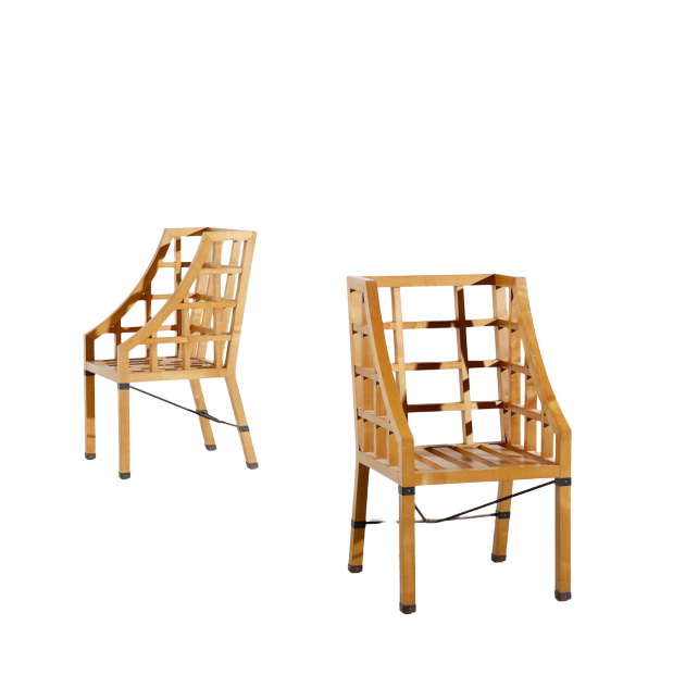1960s Italian : pair Lancetti & Signorelli modernist blond walnut armchairs