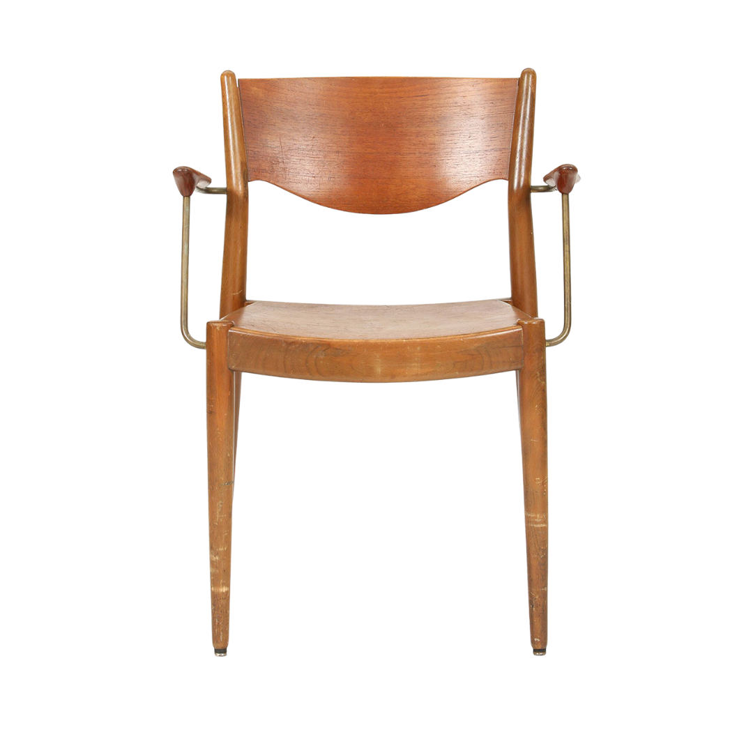 55 - 1944 Hvidt & Mølgaard-Nielsen : teak, beech & brass "Portex"armchair, Fritz Hansen