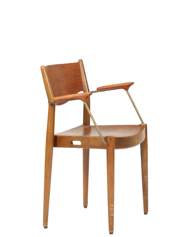 55 - 1944 Hvidt & Mølgaard-Nielsen : teak, beech & brass "Portex"armchair, Fritz Hansen