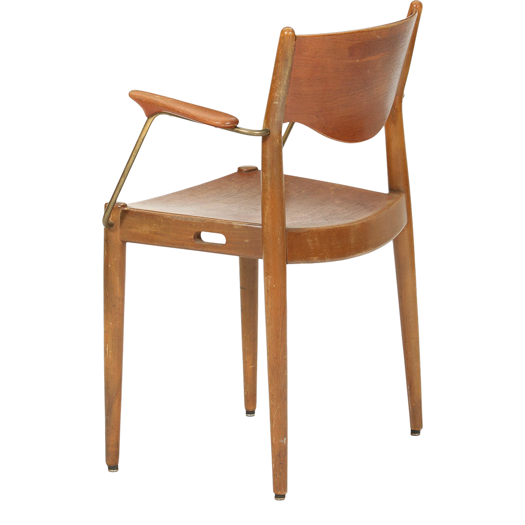 55 - 1944 Hvidt & Mølgaard-Nielsen : teak, beech & brass "Portex"armchair, Fritz Hansen