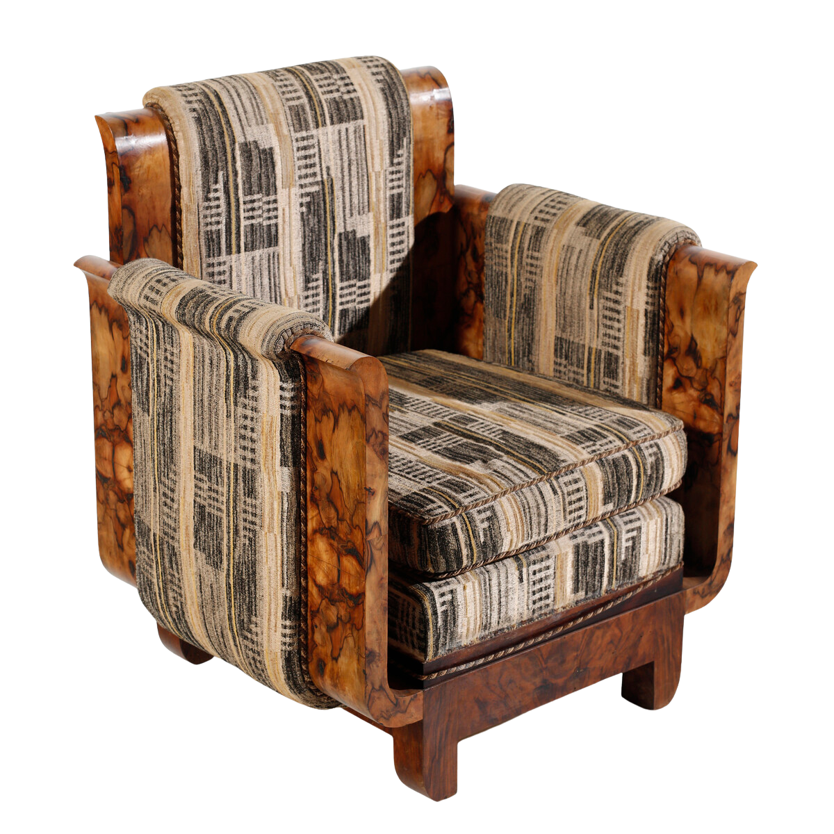 1930s Italian : exceptional pair figural "radical di noce" poltrona chairs