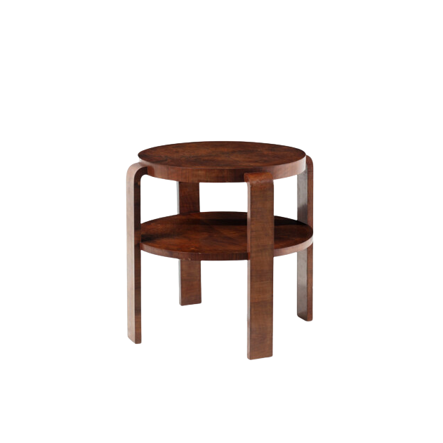 1930s Italian : circular walnut rootwood 2-tier coffee table