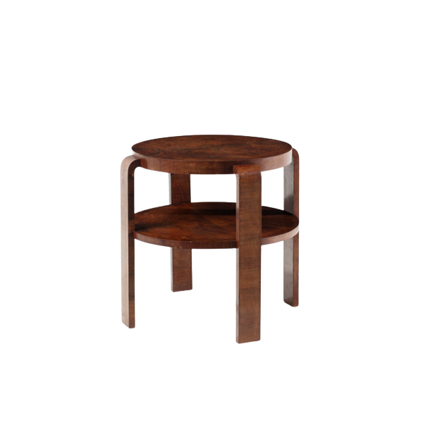 80-90's イタリア ヴィンテージテーブル アールデコ ポストモダン 1930s Italian : circular walnut rootwood 2-tier coffee table