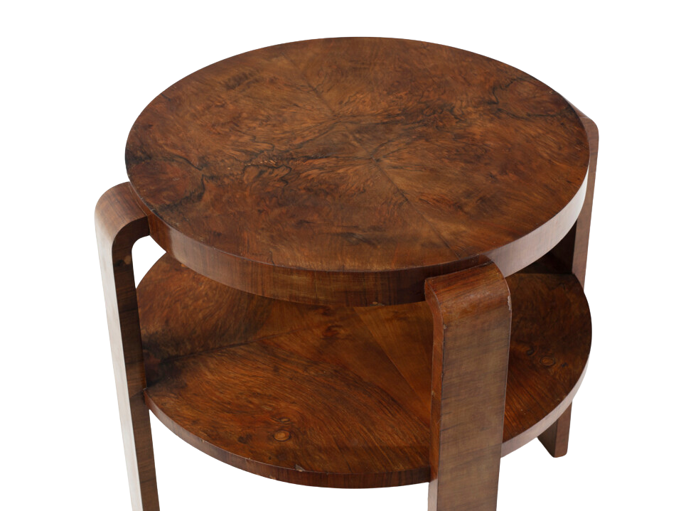 1930s Italian : circular walnut rootwood 2-tier coffee table