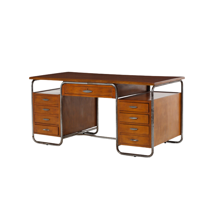 1930s Italian : rationalist walnut & tubular chrome desk, Milan