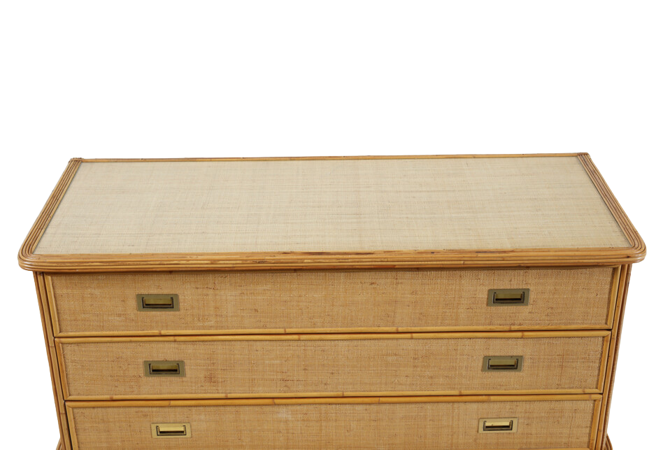 1970s Italian : bamboo, brass & glass 55" chest of drawers