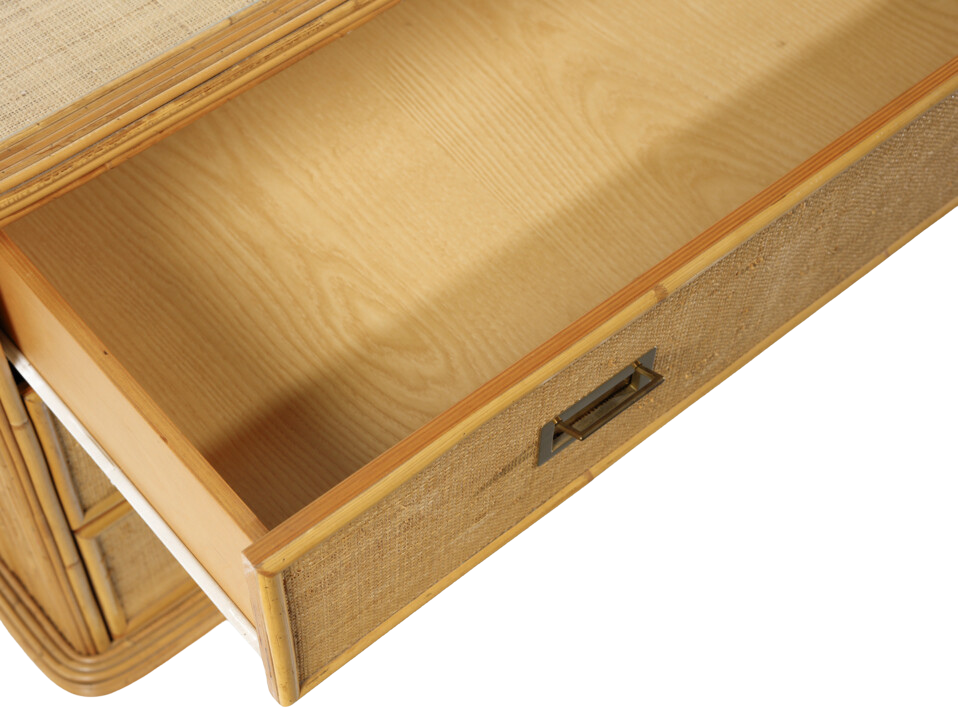 1970s Italian : bamboo, brass & glass 55" chest of drawers