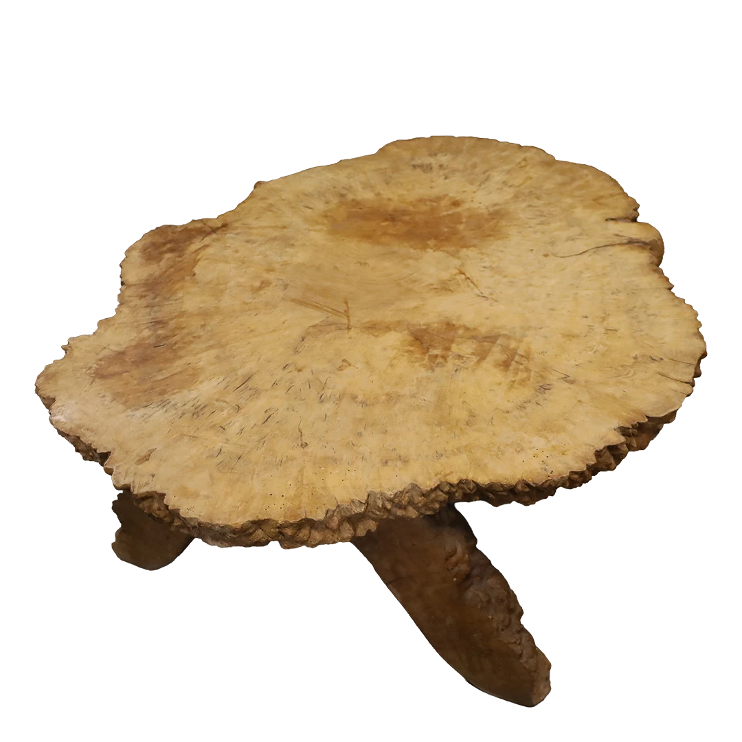 1970s French : solid elmwood 38" tree trunk coffee table