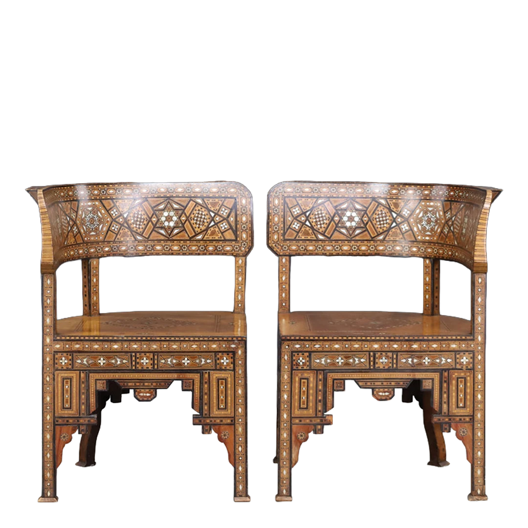 c1900 Morocco : Maghrebi style salon set w/micro-marquetry, Fez