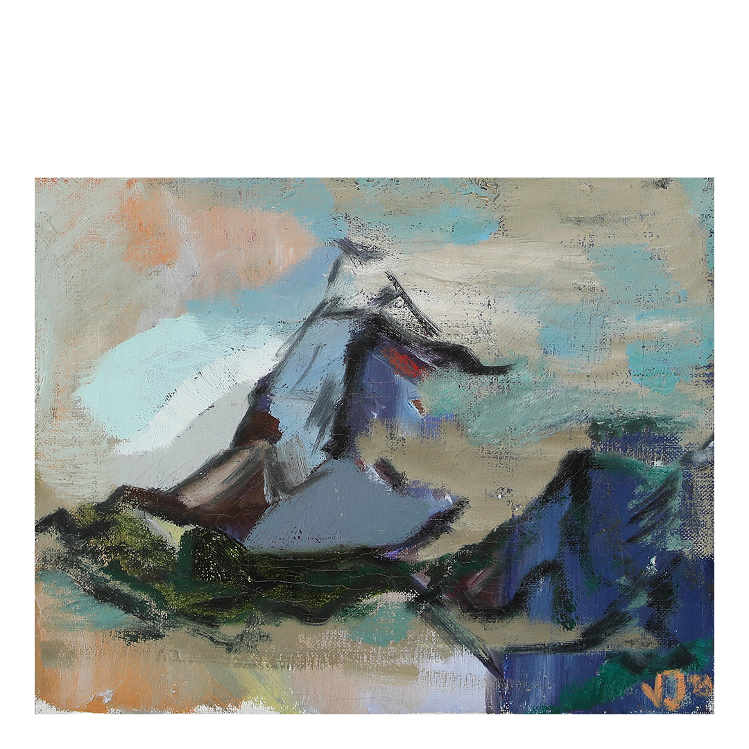 1973 Danish : small abstract o/c in colors, signed VJ