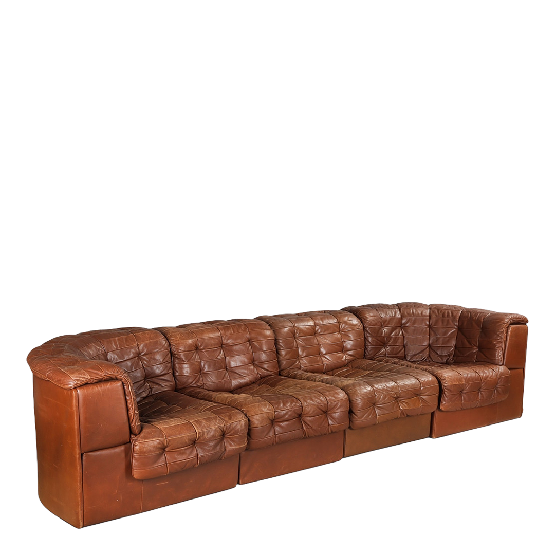 1970s de Sede : Model DS-11 tufted brown leather 4-piece sectional, Switzerland