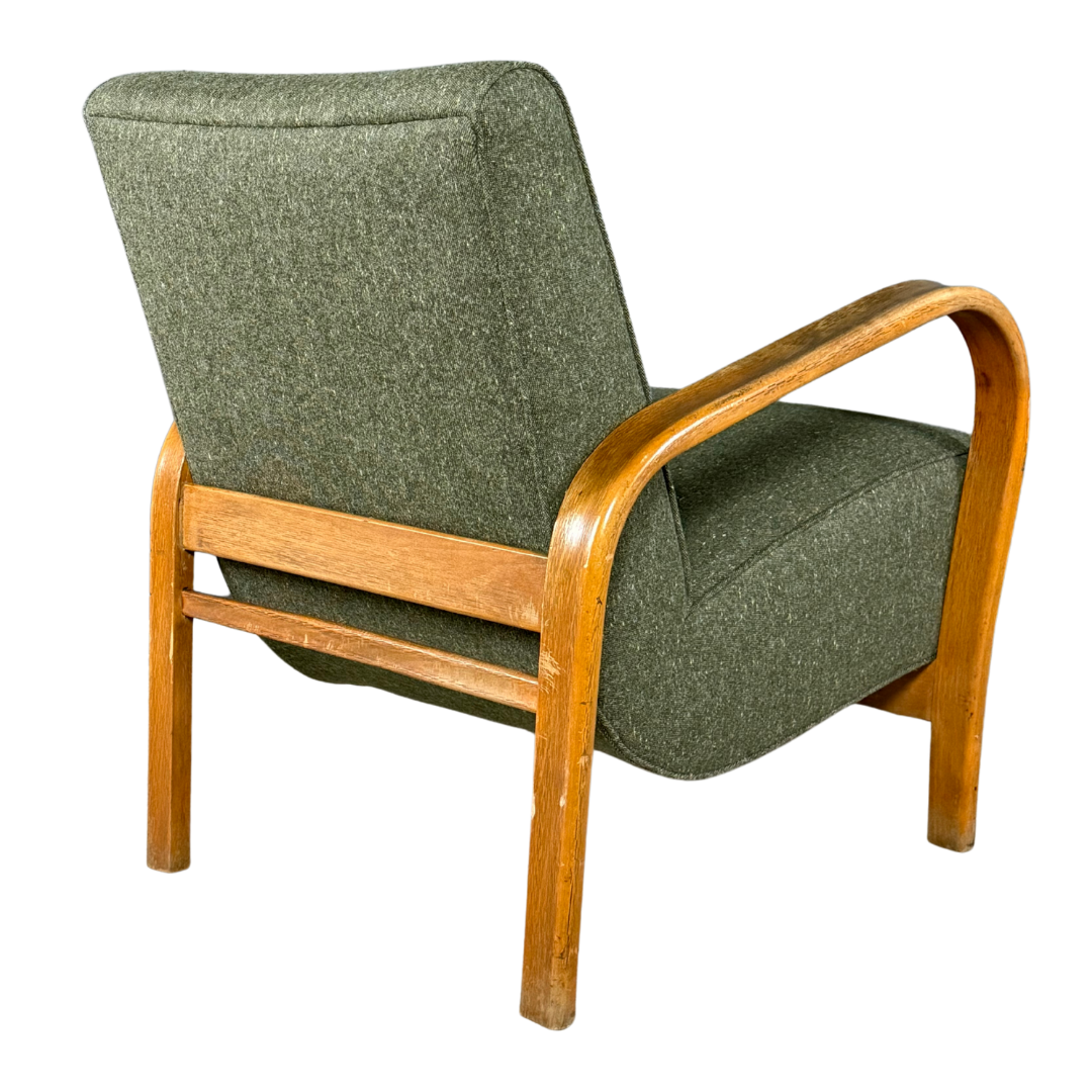 1950s Czech : sculpted bent beechwood armchair w/new upholstery