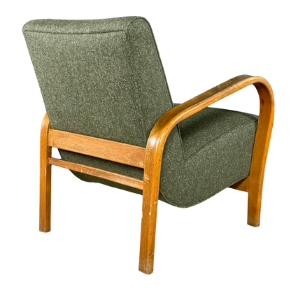 1950s Czech : sculpted bent beechwood armchair w/new upholstery