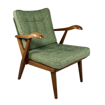 1960s Krasna Jizba : dark stained elmwood lounge chair w/felted wool