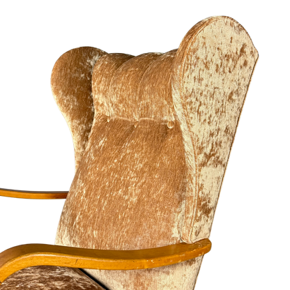 1950s Swedish : gold velvet tall back bergère armchair