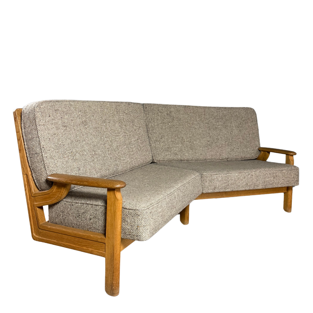 1950s French : modernist angled sofa w/geometric back decor