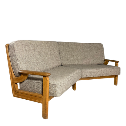 1950s French : modernist angled sofa w/geometric back decor