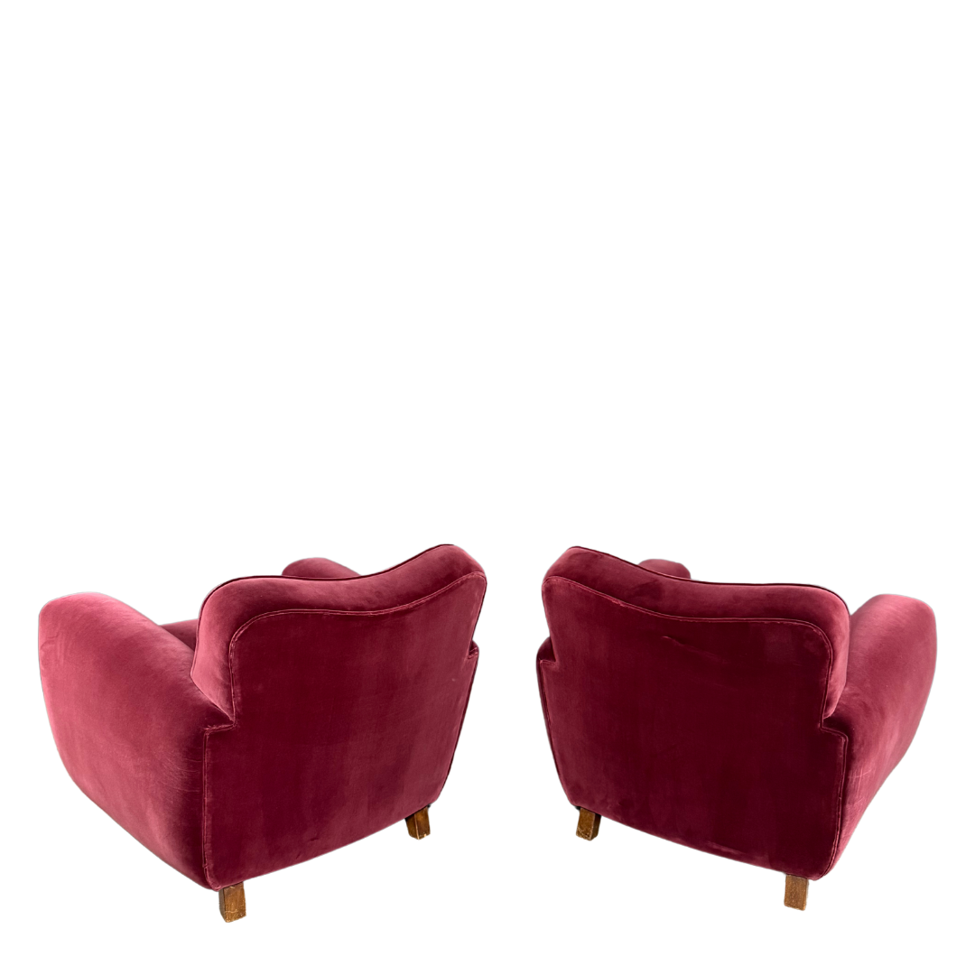 1940s Italian : pair classic velvet modernist club chairs