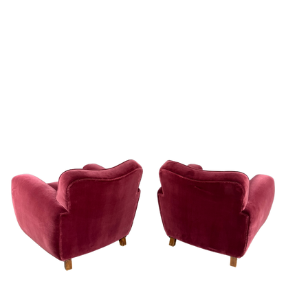 1940s Italian : pair classic velvet modernist club chairs