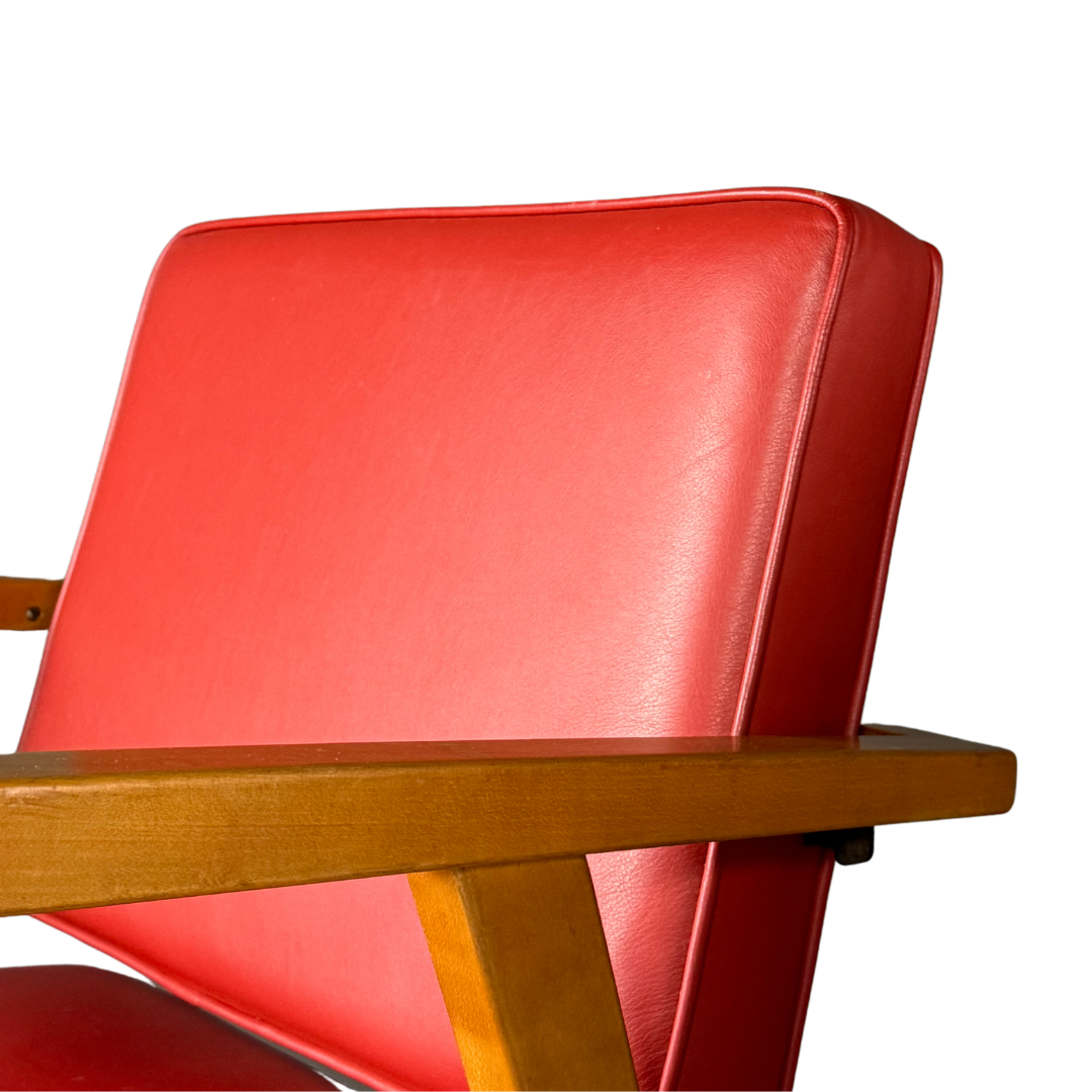 1950s Franco Albini : model 48 "Louisa" armchair in red leatherette