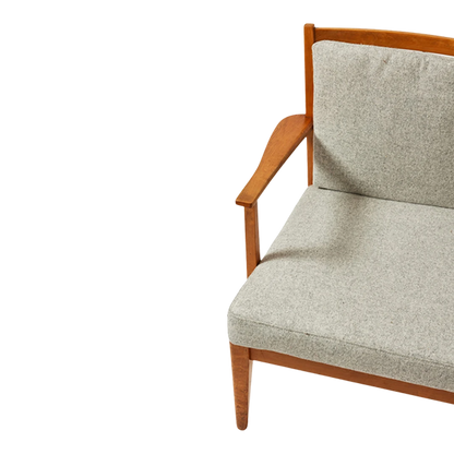 Late 1930s Jens Risom : low birchwood armchair & stool, Denmark