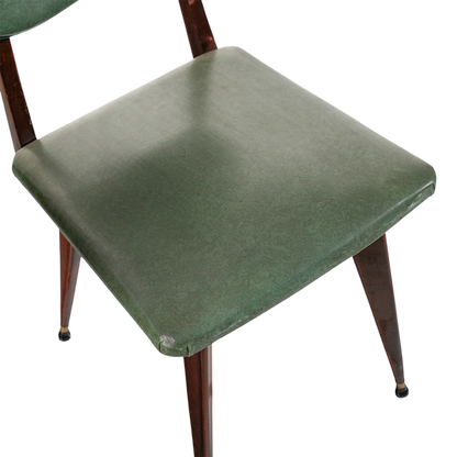 1950s Italian : set six green skai & brass dining chairs