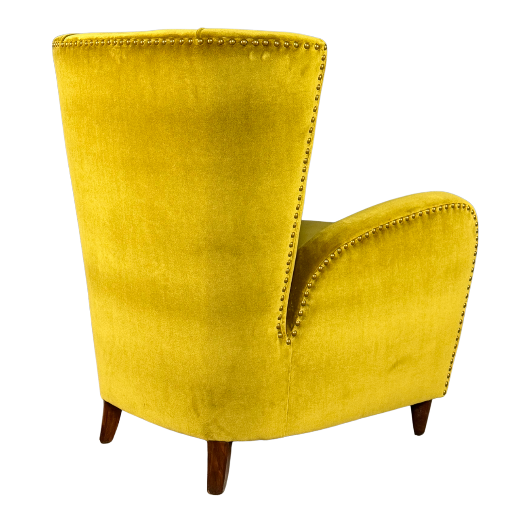 1950s Italian : pair of classic modernist armchairs in gold velvet