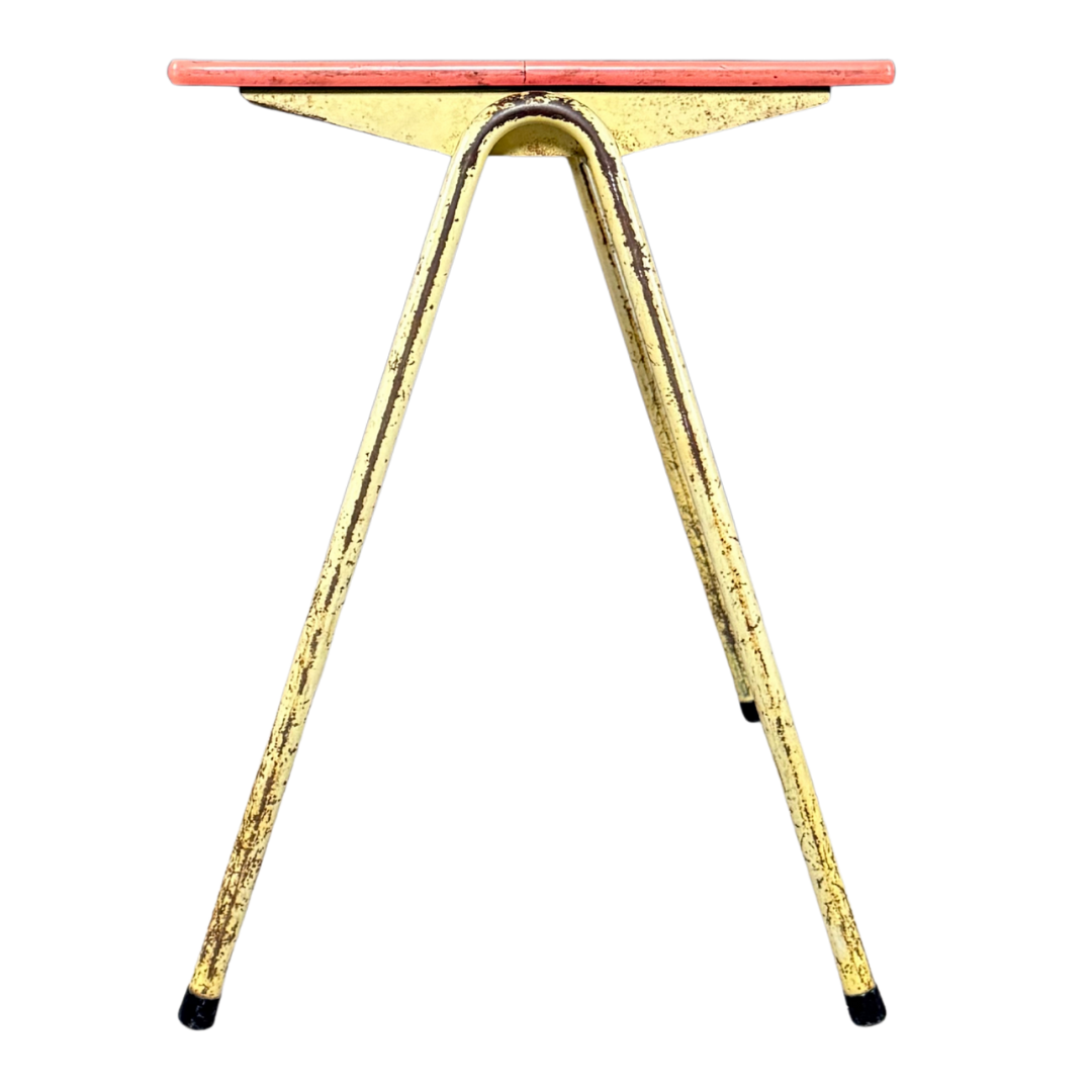 1950s French : pair small formica and lacquered steel school tables