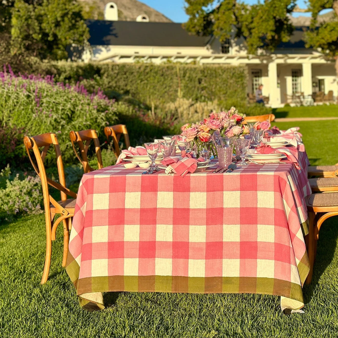 Summerill & Bishop : 'Gingham' Linen Napkin in Rose Pink, Set of 4