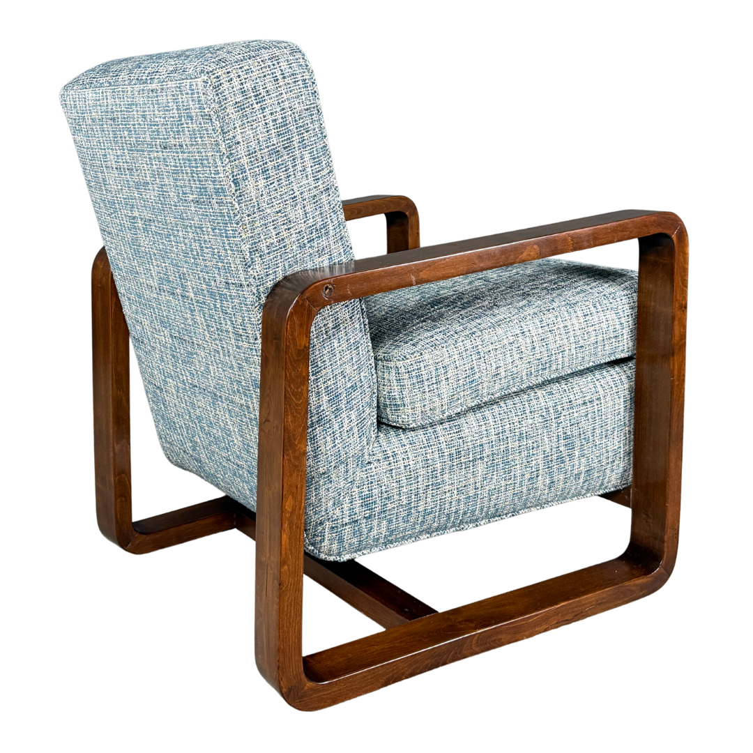 1930s Bauhaus : Czech figured walnut armchairs, w/ Harris Tweed