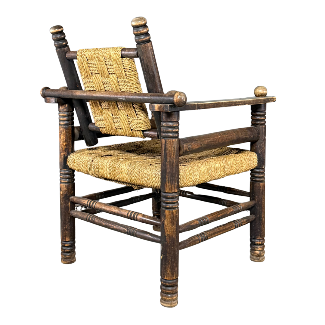 1950 French : woven rush chaise provençale rustique armchair