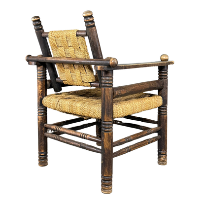 1950 French : woven rush chaise provençale rustique armchair