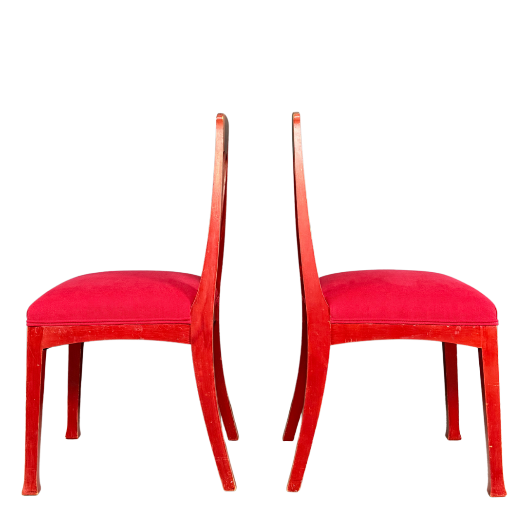 c1915 Swedish Grace : red painted Art Nouveau side chairs, set of four