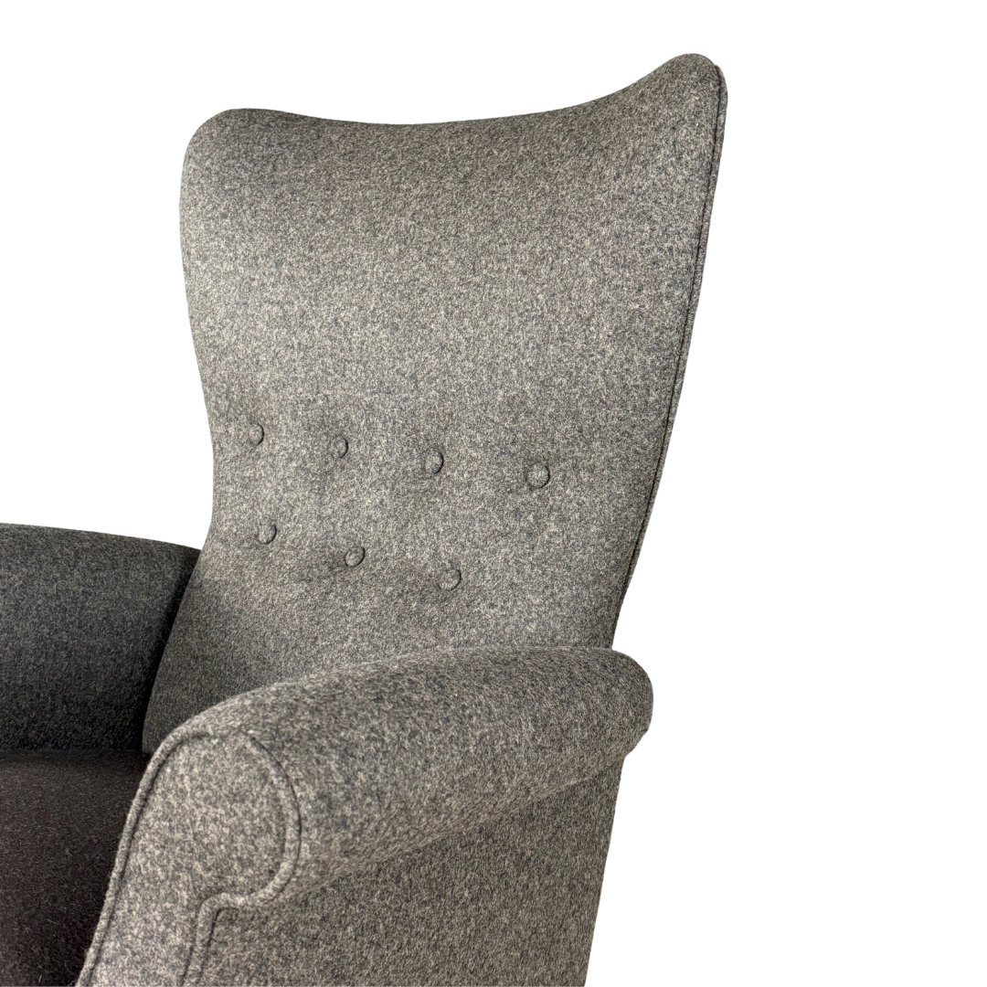 1950s Fritz Hansen : upholstered armchair with sculpted tall back